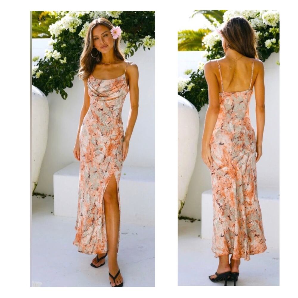 Hello Molly Catch the Waves Midi Dress Small Orange